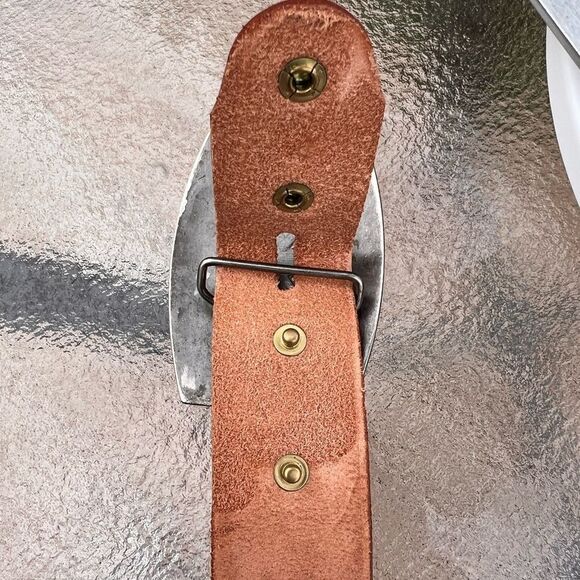 Western Style Tooled Leather Belt With Silver Peace Sign Unisex - Picture 6 of 8